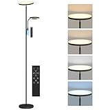 HOMCOM Lampadaire LED 42W lampadaires sur pied salon dimmable 2700K 6500K lampe sur pied avec 4 couleurs variation continue, 4 modes scène, télécommande et contrôle tactile, fonction mémoire, noir
