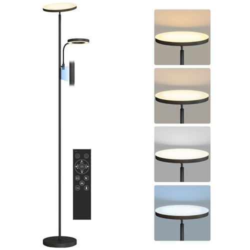 HOMCOM Lampadaire LED 42W lampadaires sur pied salon dimmable 2700K-6500K lampe sur pied avec 4 couleurs variation continue, 4 modes scène, télécommande et contrôle tactile, fonction mémoire, noir