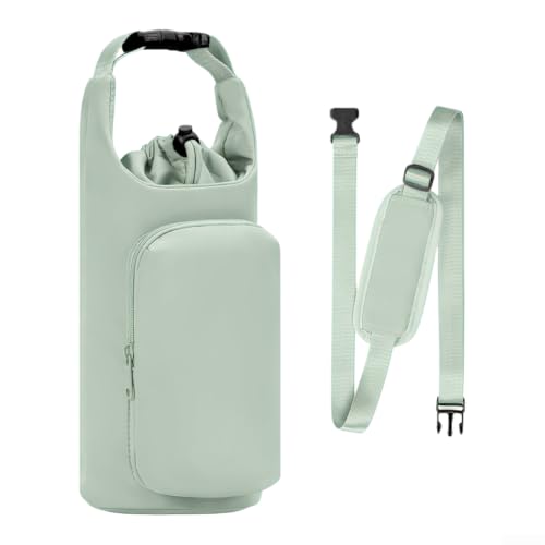 Bolsa de transporte de botellas aislada resistente al agua con correa ajustable para senderismo, viajes, negro (verde claro)