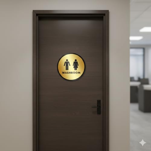 Image of Premium Brush Steel Gold Finish Acrylic Washroom Door Sign Easy to Mount Self-Adhesive Tape Signage for Hotel Office Resort Society Corporate Business Hospital
