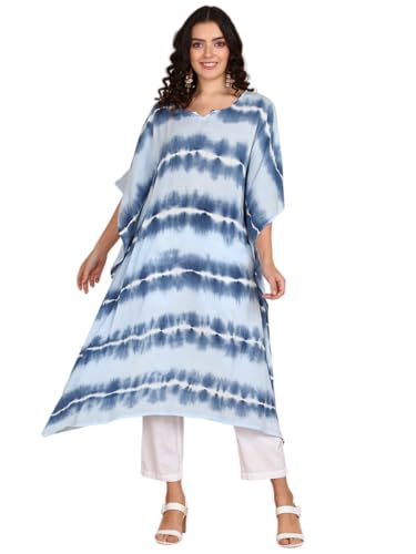 Image of Maaesa Women Handcrafted Tie & Dye Rayon Crepe Kaftan Dress | Casual Wear | Flowy Kaftan Style | Lightweight & Breathable Fabric