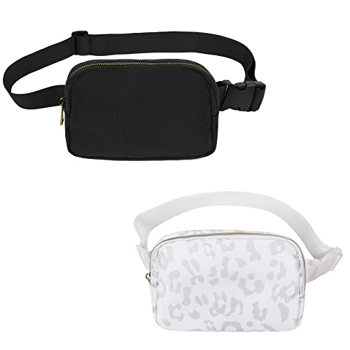 Image of VOROLO Fanny Pack For Women And Men Crossbody Bag Black+Leopard White | Adjustable Strap Graduation Gifts Lightweight Travel Running