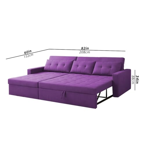 Image of Emilio 4 Seater LHS L - Shape Pull-Out Sofa Cum Bed Sofa for Living Room (Purple Fabric Color) Premium Fabric Sofa Set for Living Room Sofa Cum Bed