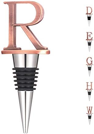 Wine Stoppers - Stainless Steel Letters Wine Stopper, Silicone Reusable Wine and Beverage Bottle Stopper, used for Bar, Kitchen, Holiday Party, Wedding Keep Wine Fresh (R)