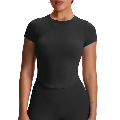 Aoxjox Women's Short Sleeve T-Shirts GEO Baby Tee Workout Gym Yoga Crop Top