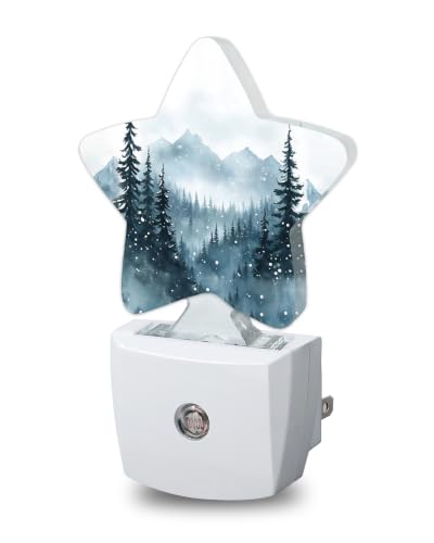 Image of Winter Forest Star Night Light Plug in, Decorative Night Light for Kids Room Nursery Bedroom, Soft Glow Sensor Lamp for Hallway Bathroom, Compact Energy Saving