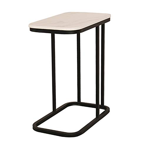 Mesa de centro de mármol blanco auxiliar en C, elegancia de 50x30x58 cm para sofá