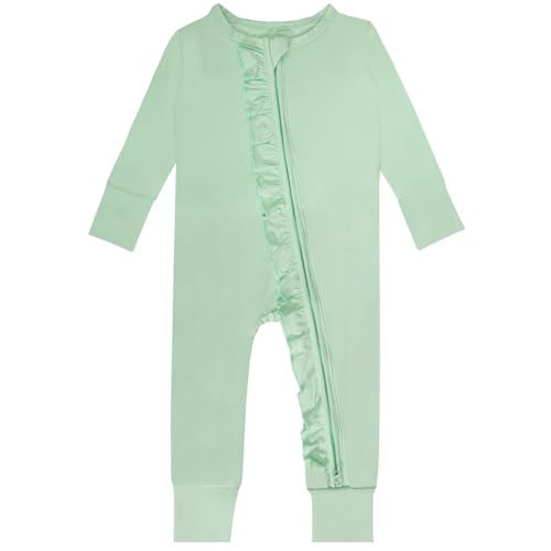 Image of GUISBY Rayon Baby Long Sleeve Footless Rompers, 2 Way Zipper with Ruffle Sleepers 0-24 Months