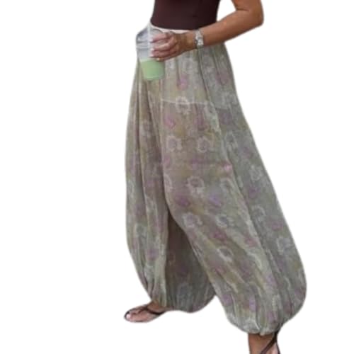 Floral Sheer Wide Leg Baggy Flared Summer Pants Y2k See Through Bell Bottom Pants Women