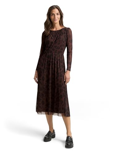 TOM TAILOR Damen 1047637 Midi-Meshkleid mit Muster, 39039-Brown Black Big Leo Print, 38