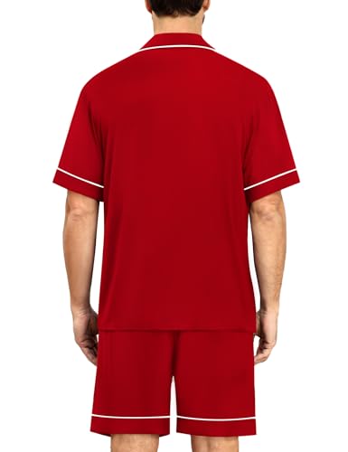 Image of SWOMOG Mens Pajama Sets Short Sleeve Sleepwear Button Down Loungewear Soft Modal Lounge Pjs with Pockets S-XXL
