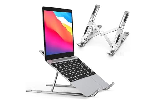Adjustable Laptop Stand for Desk- Foldable Aluminum Laptop Stand Silver- Lightweight, Portable Laptop RiserDurable Laptop Holder Adjustable Compatible with MacBook, Dell, HP & More- 27x5.5x2.5cm