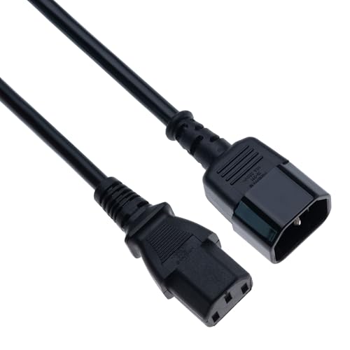Cable de alimentación AC UK IEC C13 a C14 1m extensión Macho a Hembra, Compatible con PC, Monitor, Impresora, PDU, SAI, servidores, Equipos de Audio/vídeo (Negro)