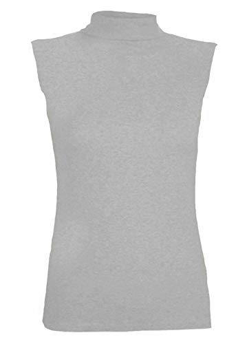 T-shirt sans manches femme col roulé uni haut extensible gris XXL