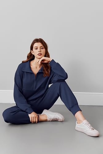 Image of PINSPARK 2 Piece Sets for Women 2026 Fall Travel Outfits Long Sleeve Tracksuit Joggers Sets Half Zip Sweatsuit Matching Set