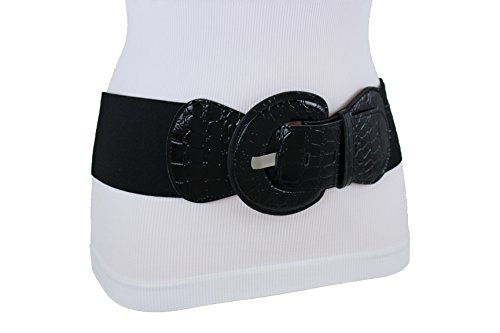 Trendy Fashion Jewelry TFJ Women Elastic Waistband High Waist Big Round Buckle Size S M, Black3