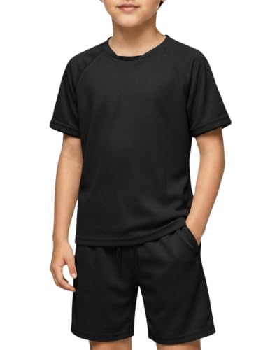Image of Arshiner Boys Loose Athletic Set Crew Neck T-Shirt & Mesh Short 4-13 Years | Boys Loose Athletic Shorts Set Performance Crew Neck T-Shirt and Mesh Short Outfits Lightweight & Breathable