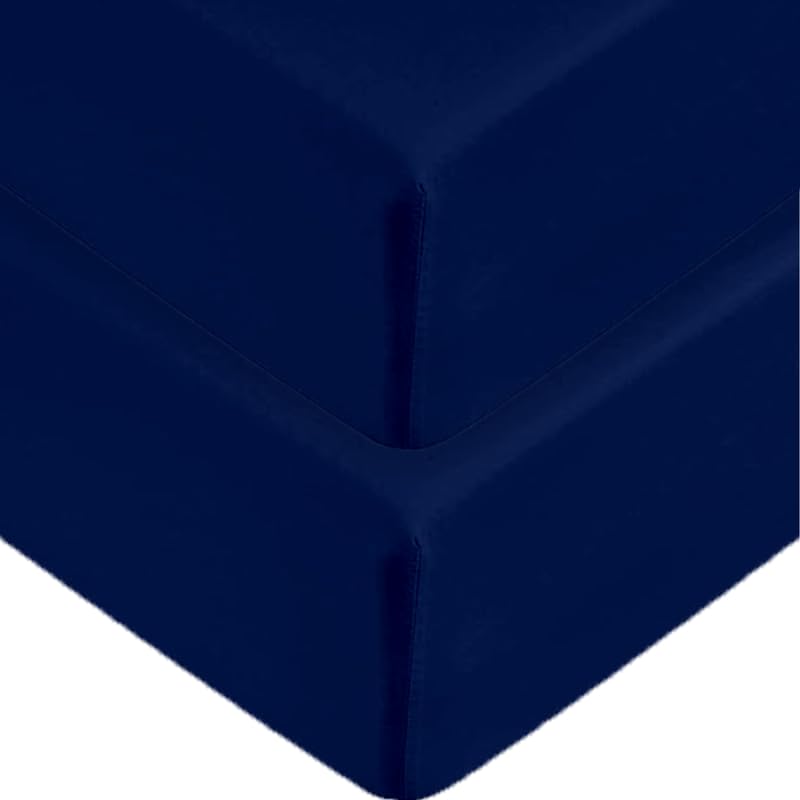 2 x Extra Deep Fitted Sheets Super King Size Extra Deep Pocket 40cm 16inch Non Iron Easy Care Soft Brushed Microfibre Fabric Shrinkage and Fade Resistant, Navy-Super King