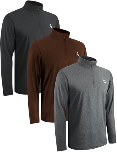3Pack Mens Sweatshirts Quarter Zip Pullover Men Long Sleeve Golf Workout Fishing Shirt Casual Stylish Clothing 1/4 Zipper Dry Fit Active Pullover Gray Brown XL