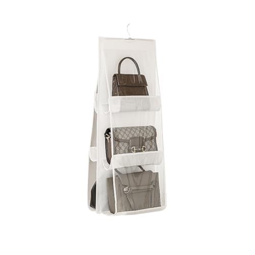 HAN SHENG 6 Pockets Clear Handbag & Purse Organizer Hanging Bag Storage - Space Saving Hanging Shelf for Closet, Wardrobe, Over Door (1 Pack, White)