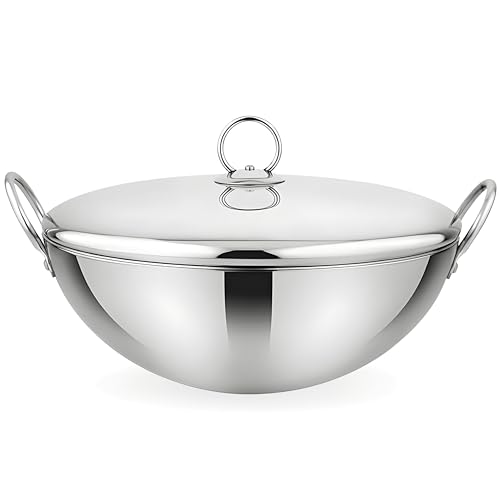 Image of Prabha Capsule Round Bottom Kadhai 2.4 L -28 CM | Tri-Ply Layer Steel kadhai with Lid | Compatible with Gas Stove | Cookware kadai for Cooking | Kadhai for Deep Frying | kadai Induction Base /Stove