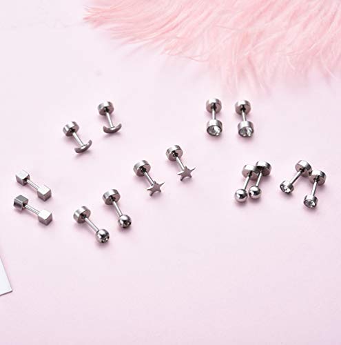 Vegolita 18Pairs 18G Stainless Steel Tiny Stud Earrings For Women Cartilage Helix Earrings Ball Star Cz Earrings #TOP4