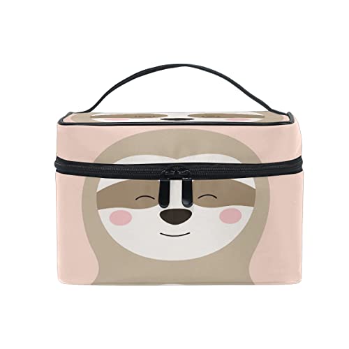 Bolsa de maquillaje, bonito perezoso sonriente de dibujos animados, almacenamiento de artículos de tocador grandes con asa de viaje, compartimentos personalizados para adolescentes, niñas, mujeres,