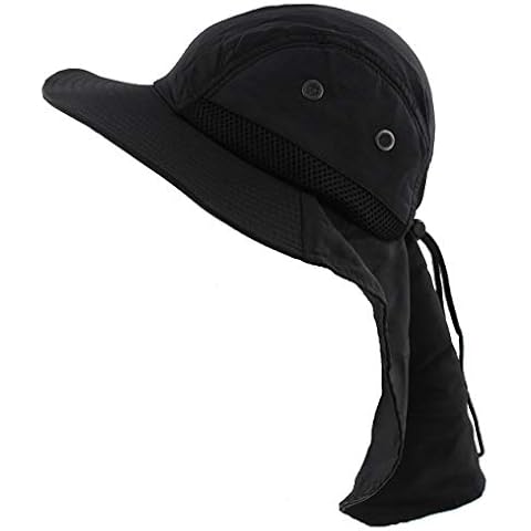 JFH GROUP Mens Womens Unisex Packable Wide Brim Summer Hat w/Neck Flap (F006 Black) Cover
