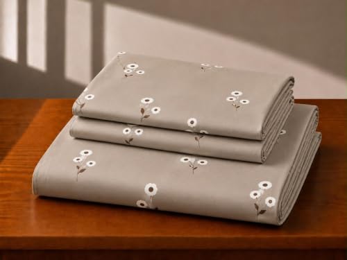 Image of Castiqa Elastic Fitted Supersoft Premium Polycotton 200TC King Size Bedsheets with 2 Pillow Covers | No Slip Bedsheet | (Cream Sm Floral, King (72x78 Upto 10 inch Mattress))