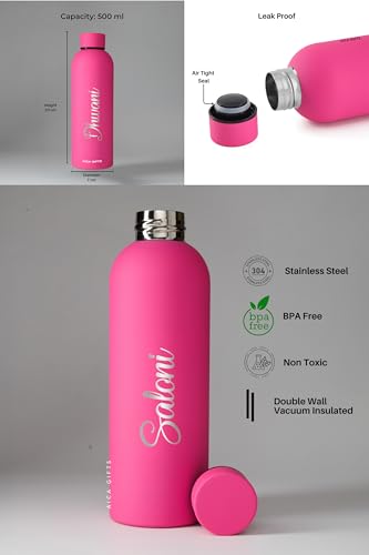 Image of AICA Personalized Name Stainless Steel Water Bottle - 500ml (Dark Pink) | Customized Birthday Anniversary Christmas Eve Secret Santa New Year Gifts for Women Girls