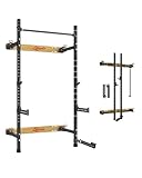 Liksodo Folding Wall Mounted Squat Rack, Foldable Power Squat Rack with Pull Up Bar, J Hooks, Landmine, Spotter Arms, Space Saving Multi-Functional Squat Rack for Home Gym Workout, 1100 LBS, Black