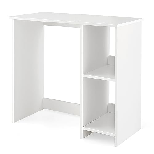 COSTWAY Escritorio Pequeño, Escritorio Blanco Pequeño, Mesa Escritorio con 2 Estantes, Escritorio Juvenil Casa Oficina...
