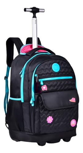 Clio Mochila Escolar Juvenil com Rodinhas Neon Yt Feminina Luluca, Cor Ciano, Azul, 35 Litros