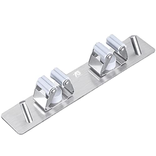 Heavy-Duty Wall-Mounted Broom and Mop Holder - Stainless Steel Clip Hanger for Kitchen & Office Storage Rack - Durable Tool Organizer (Silver)