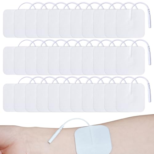 Sporgo 40 almohadillas de electrodos Tens: 50 x 50 mm, autoadhesivas, para terapia del dolor, electrodos reutilizables para dispositivos TENS y entrenadores EMS