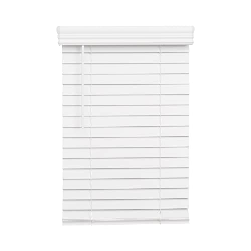 Lotus & Windoware Cordless, 2 Inch Faux Wood Blind, 24\" Wide x 60\" Long, Smooth, Bright White