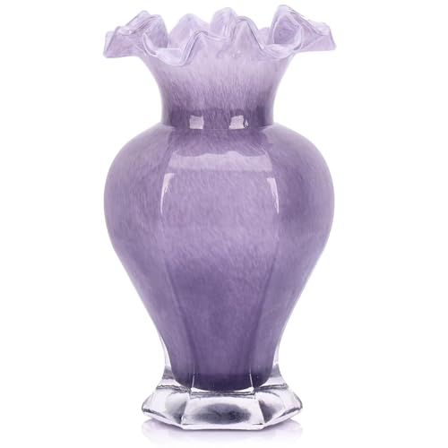 Vase en verre soufflé bouche design unique bleu et rouge pour table chic - 2