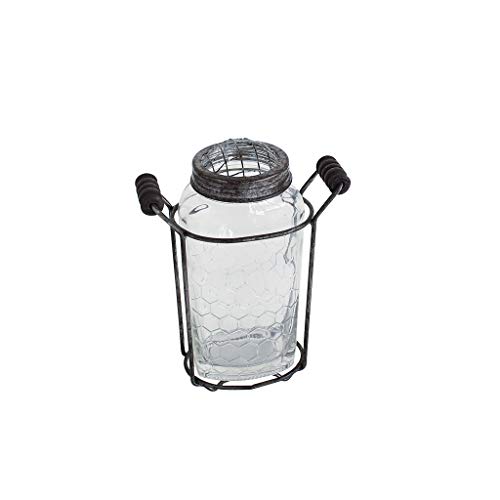 Time Concept Rustic Glass And Wire Flower Vase With Mesh Top - Small Jar With Handle - Floral Arrangement, Home Decor #TOP16