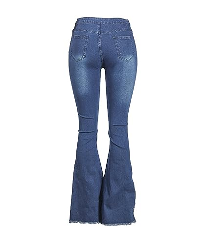 Sexyshine Women's Bell Bottom Jeans High Waisted Classic Retro Ripped Hole Denim Long Wide-Leg Flare Pants3