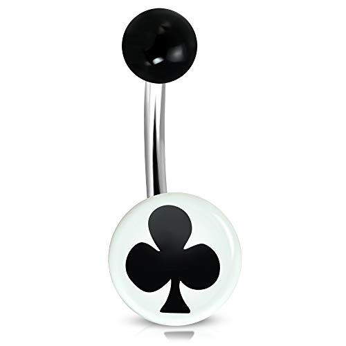 Tata Gisèle - Piercing para el ombligo, acero quirúrgico 316L, barra curvada, color negro y blanco