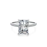 Alianzas de boda de oro 585 con moissanite rectangular de 5 quilates, oro blanco de 14 quilates, plata, talla 50 (15,9)