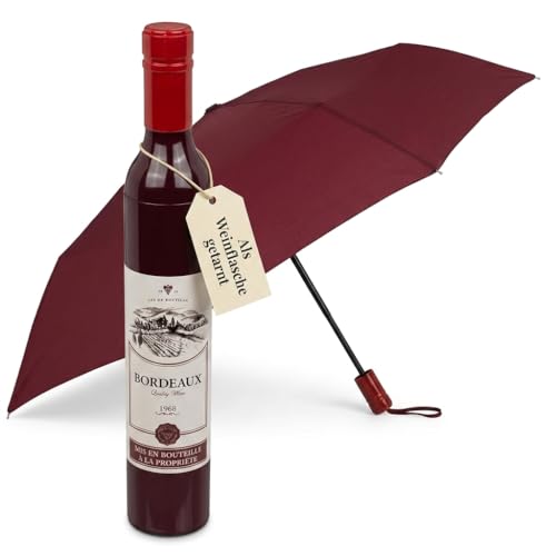 MIJOMA Parapluie de poche emballé dans une bouteille, déguisé en bouteille de vin, idée cadeau pour les buveurs de vin, les amateurs de vin, Ø 90 cm,...