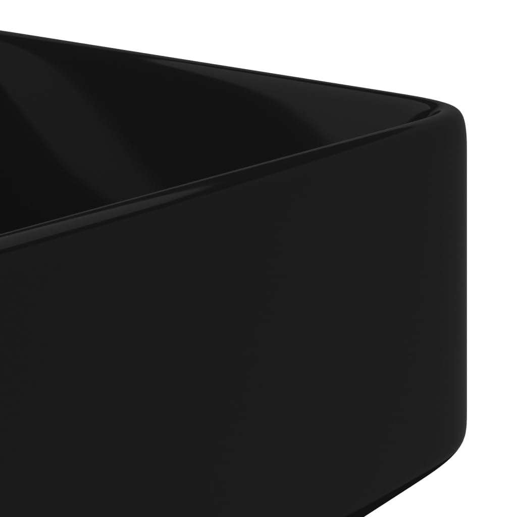vidaXL Lavabo Cuadrado Cerámica Negro Orificio de Grifo y Desagüe