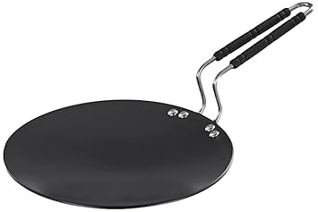 USHA SHRIRAM Hard Anodized Roti Tawa with Handle | 27 cm Diameter | High Grade Aluminium | Scratch Resistant Surface | Riveted Handles | Roti & Dosa Tawa | Black Color (27cm Diameter)