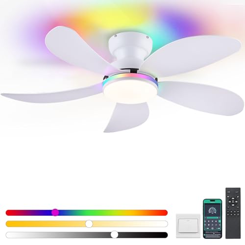 PHORUS 42" White RGB Ceiling Fans with Lights and Remote/APP,