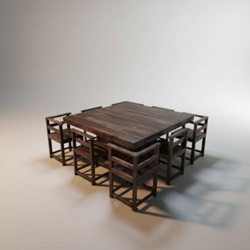 Image of APRODZ Solid Sheesham Wood Dining Table Set of 8 Seater Dinner Dinning Table with 8 Chair for Dining Furniture for Living Room Home Hotel Office Self Assembly (Dark Walnut Finish)