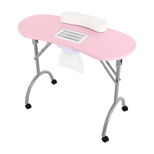 JJsdwin Mesa de uñas plegable, mesa de manicura portátil con succión y ventilador, capacidad de carga de aproximadamente 30 kg, mesa de manicura para recortar, belleza y cuidado de las uñas