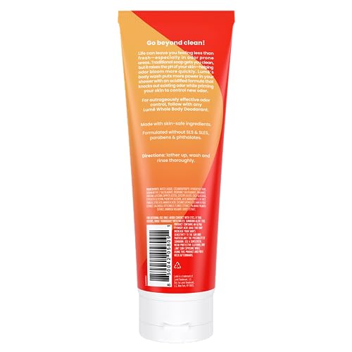 Lume Acidified Body Wash - 24 Hour Odor Control - Removes Odor Better than Soap - Moisturizing Formula - SLS Free, Paraben Free - Safe For Sensitive Skin - 8.5 ounce (Clean Tangerine)