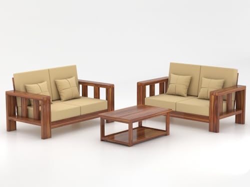 Image of Sheesham Wooden 4 Seater Sofa for Living Room | Solid Wood Sofa | Rosewood Sofa Set for Home & Office | Lounge (Natural, 2+2 Seater)