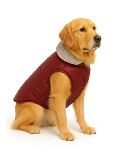 Image of The Pets Company Dog Winter Coat Jacket, Clothes, Windproof, Waterproof, Light Weight, Washable, Ultra Warm Thick Fleece Lined Dog Vest for Cold Weather Protection, (Maroon, Large - 26 Inch)